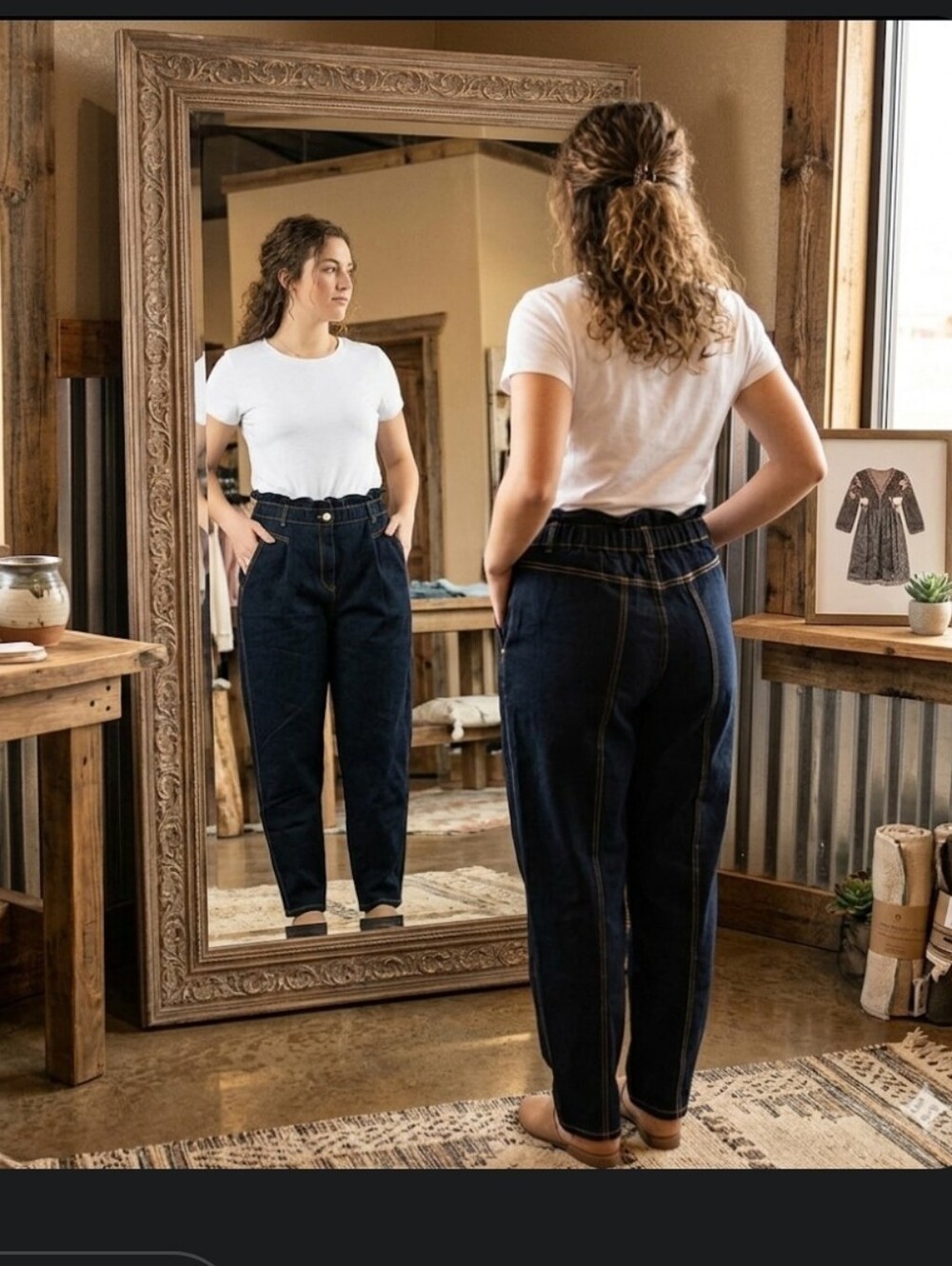 New Retro Paperbag Waist Jeans 12R Vintage America Dark Wash